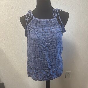 Old Navy Blue Smocked Tie Front Tank Top